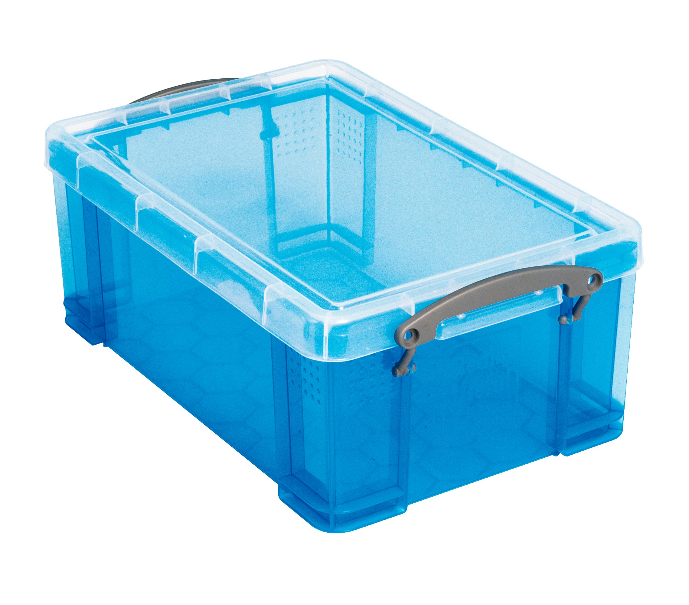 Usefulbox Aufbewahrungsbox 9 L – für A4, mit Deckel, stapelbar, mit Tragegriff, transparent/blau, PP