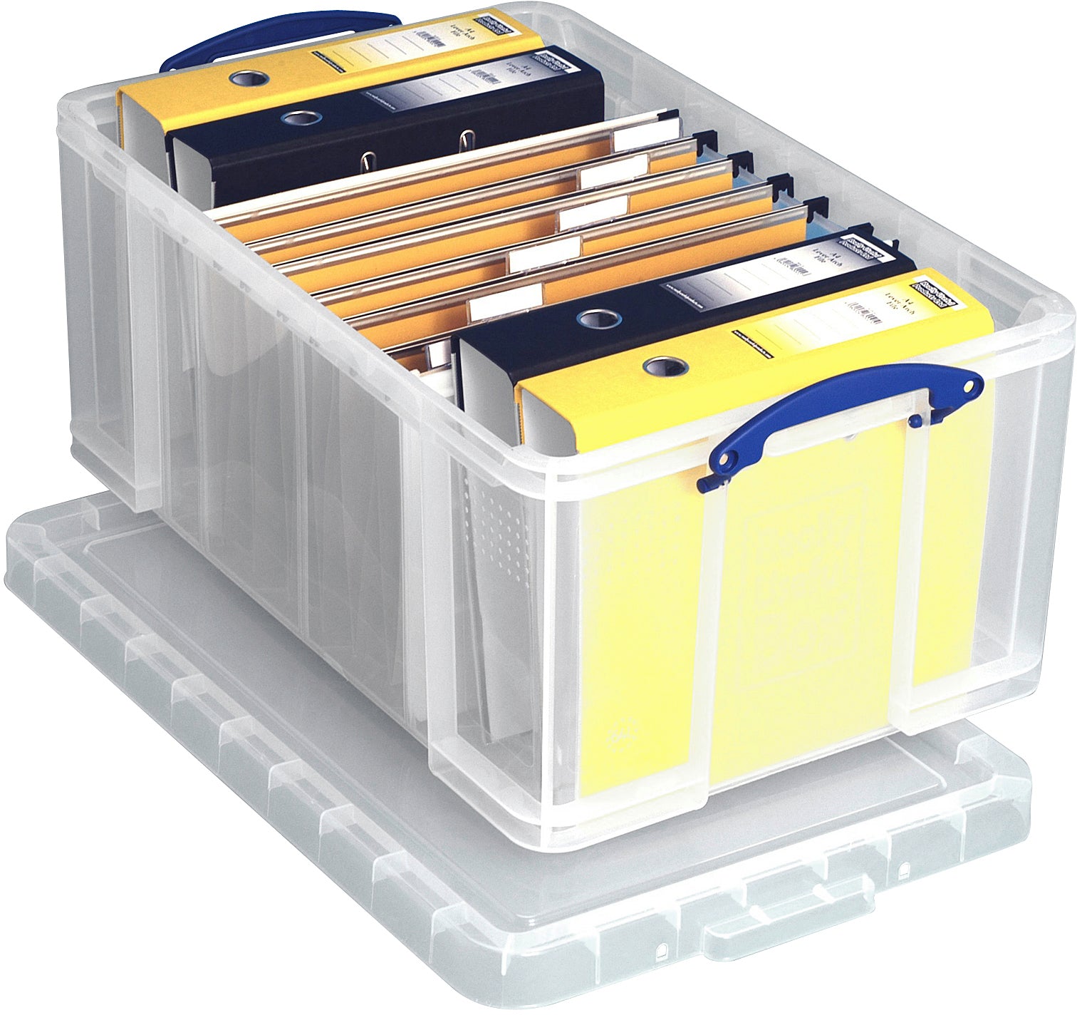 Usefulbox Aufbewahrungsbox 64 l – für Hängemappen/Ordner, stapelbar, mit Tragegriff, transparent, PP