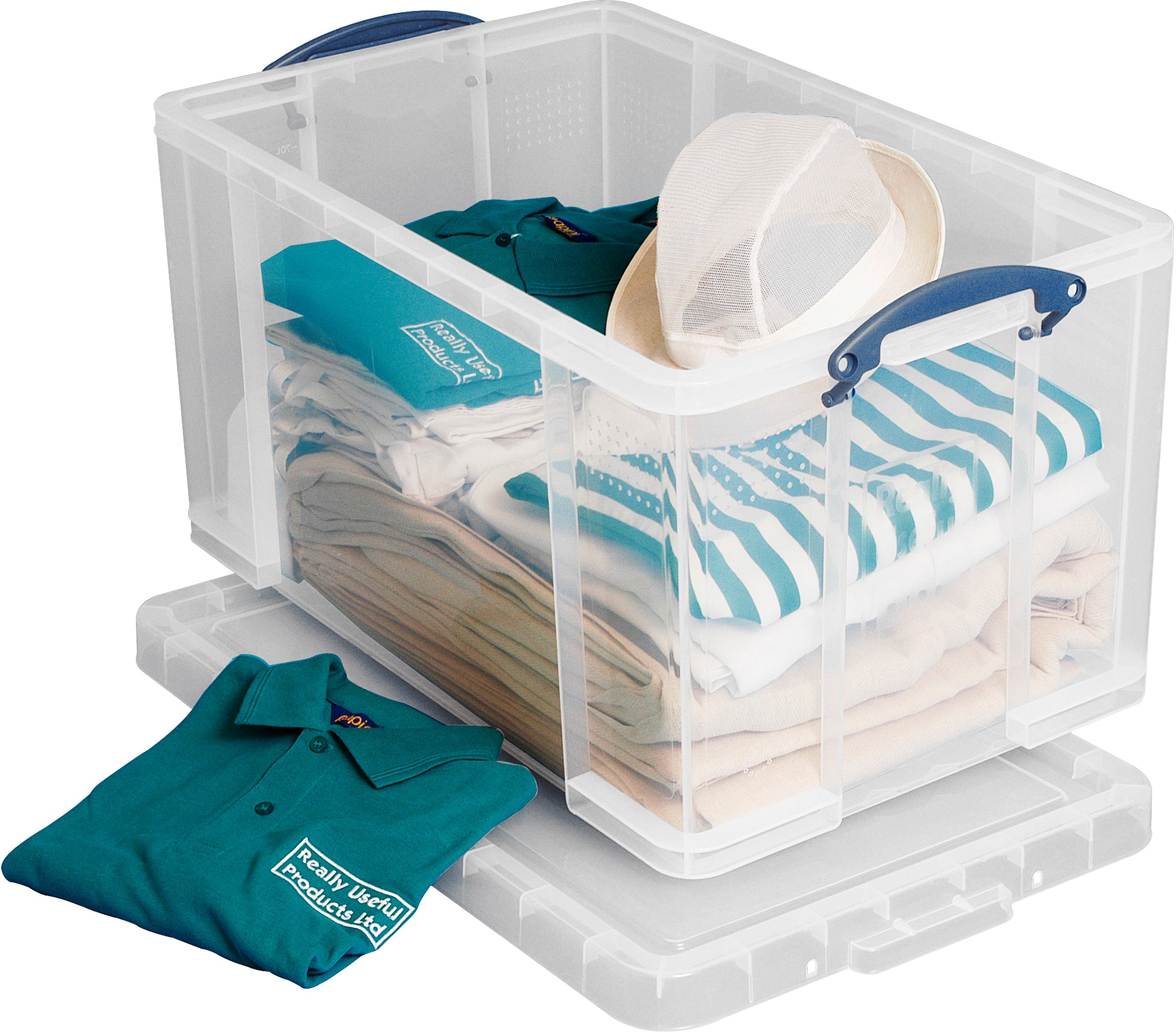 Usefulbox Aufbewahrungsbox 84 l – Kunststoff – Transparent – stapelbar, mit Verriegelung – 440 × 370 × 710 mm