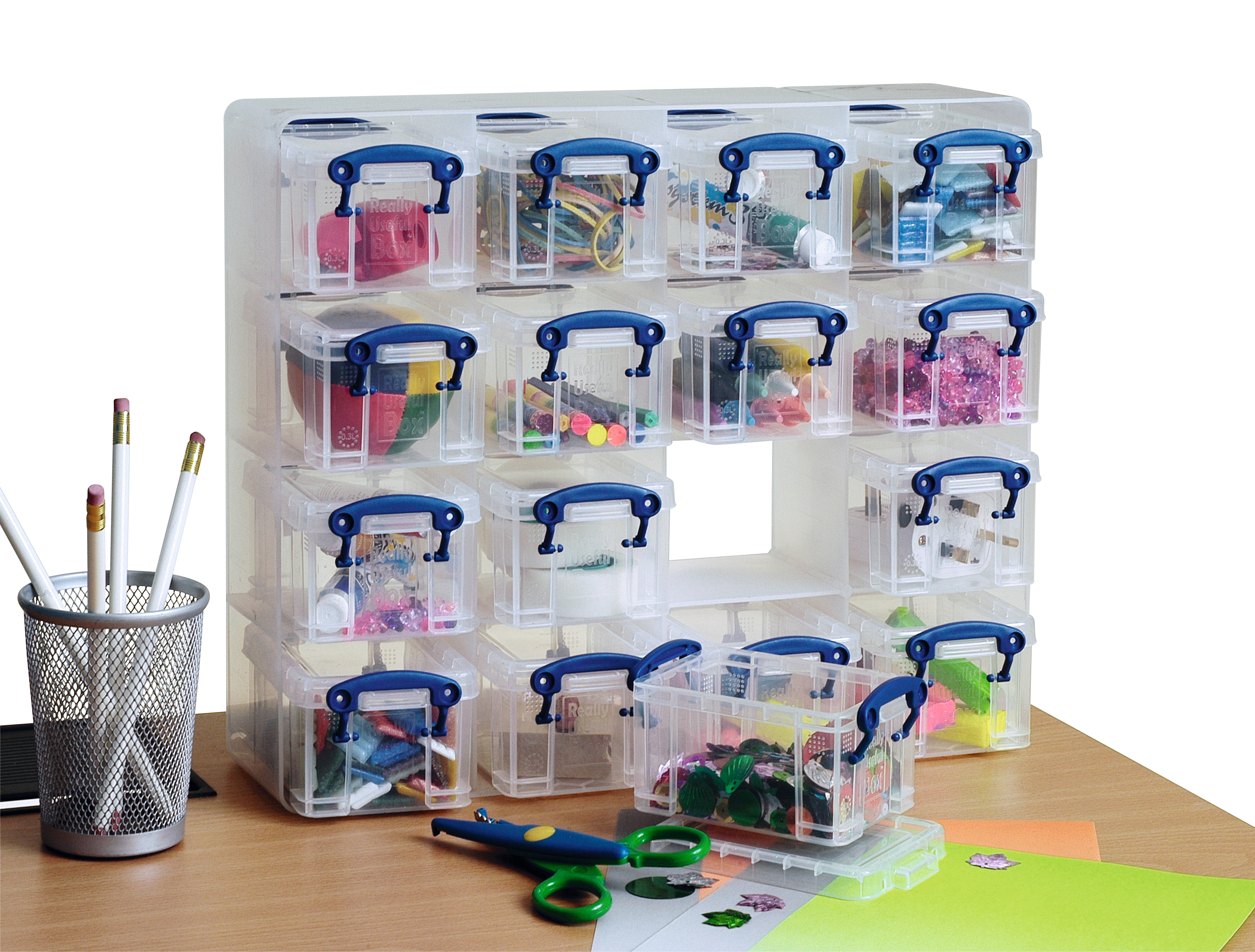 Usefulbox Aufbewahrungsbox – 16 Fächer, 4,8 l, transparent, Polypropylen (PP), B 305 × H 120 × T 370 mm