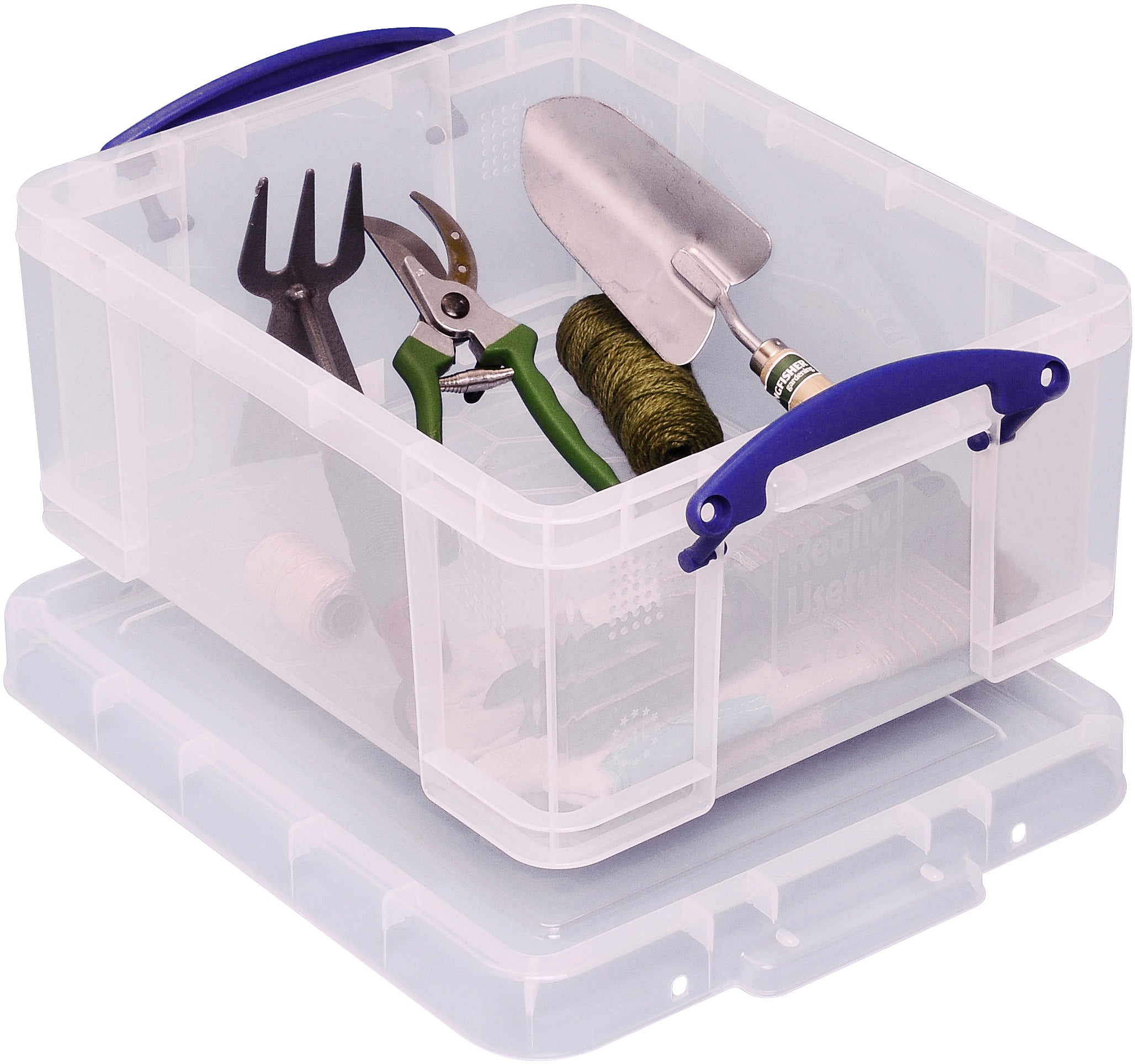 Usefulbox Aufbewahrungsbox B 350 × H 200 × T 415 mm – mit Deckel, stapelbar, mit Tragegriff, transparent, PP