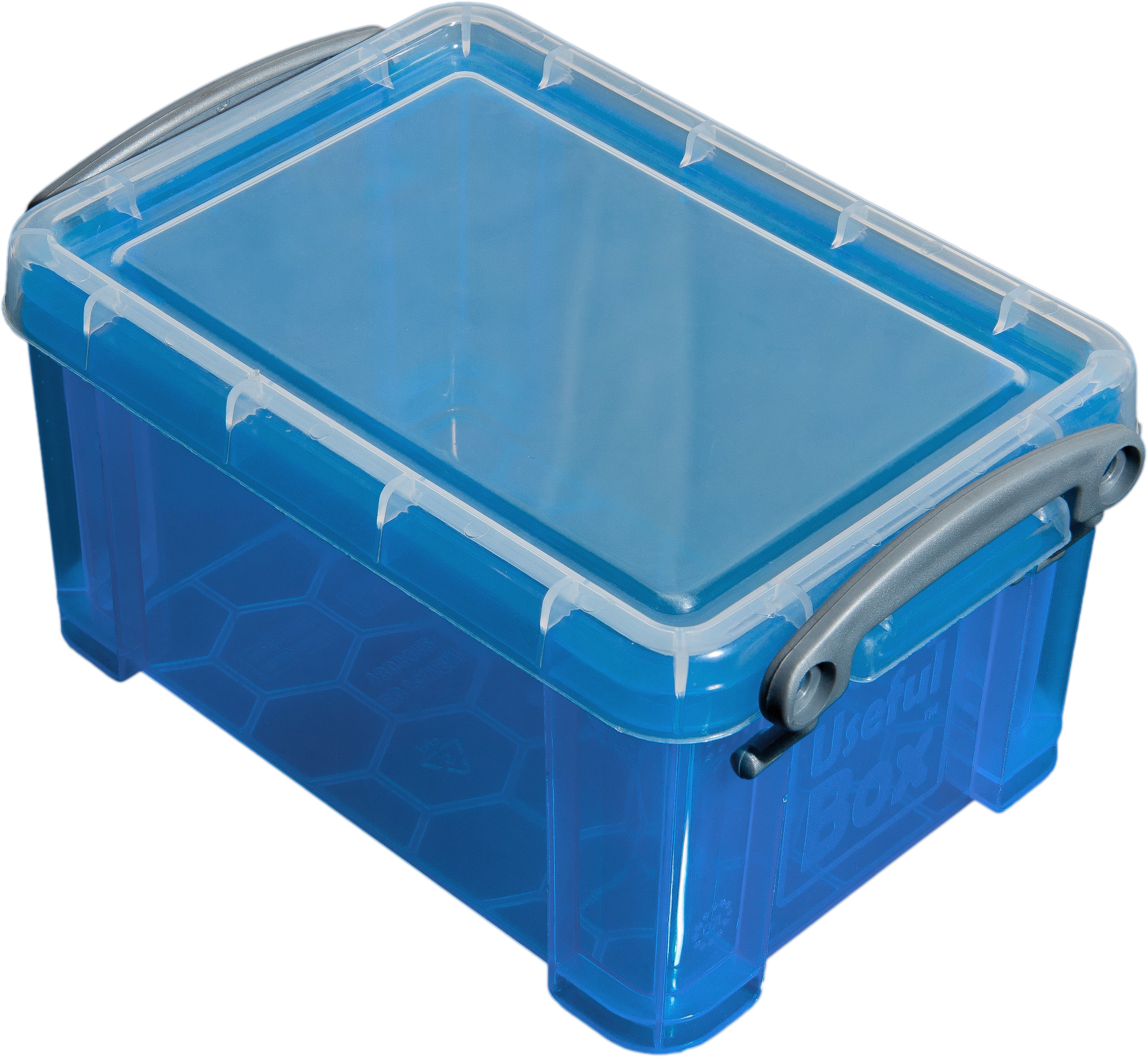 Usefulbox Aufbewahrungsbox 2 l – mit Bügelverschluss, stapelbar, transparent/blau, PP