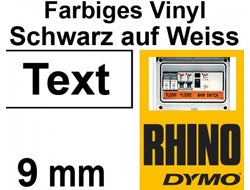 DYMO Schriftband – 9 mm × 5,5 m, weiss, schwarz – für DYMO Rhino: 3000, 4200, 5000, und andere