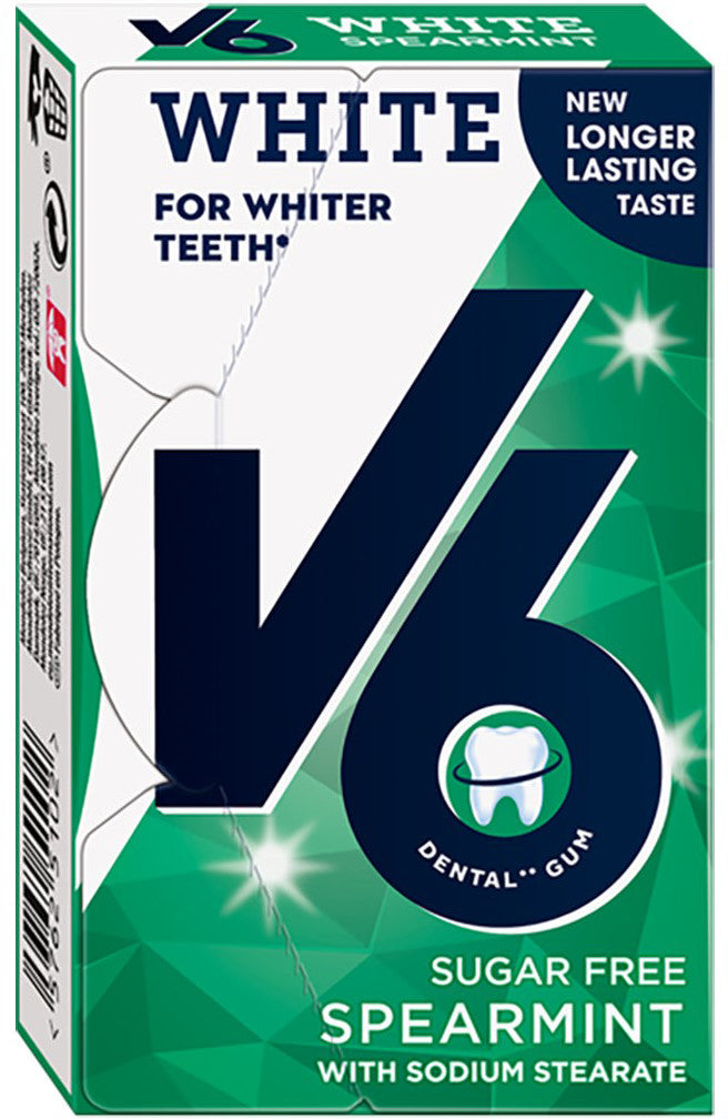 V6 Kaugummi – White Spearmint, zuckerfrei – 29 g
