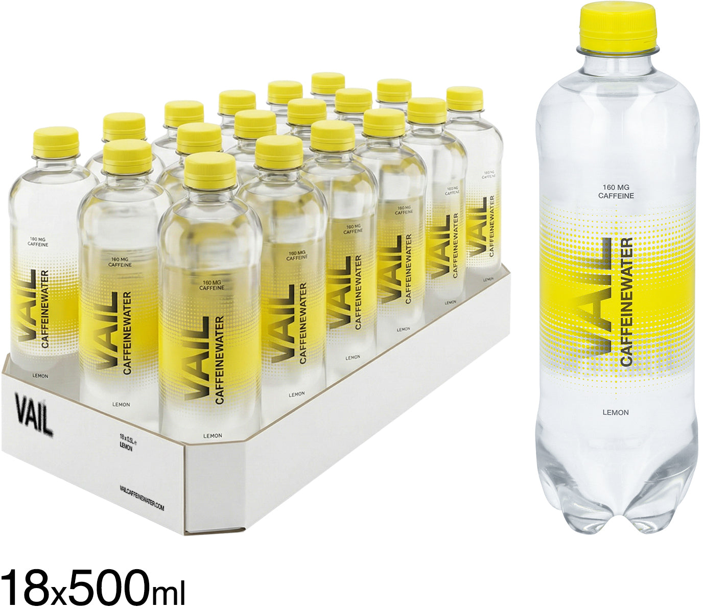 Vail Aromatisiertes Wasser Caffeinewater, Zitrone, zuckerfrei, koffeinhaltig – 5 dl
