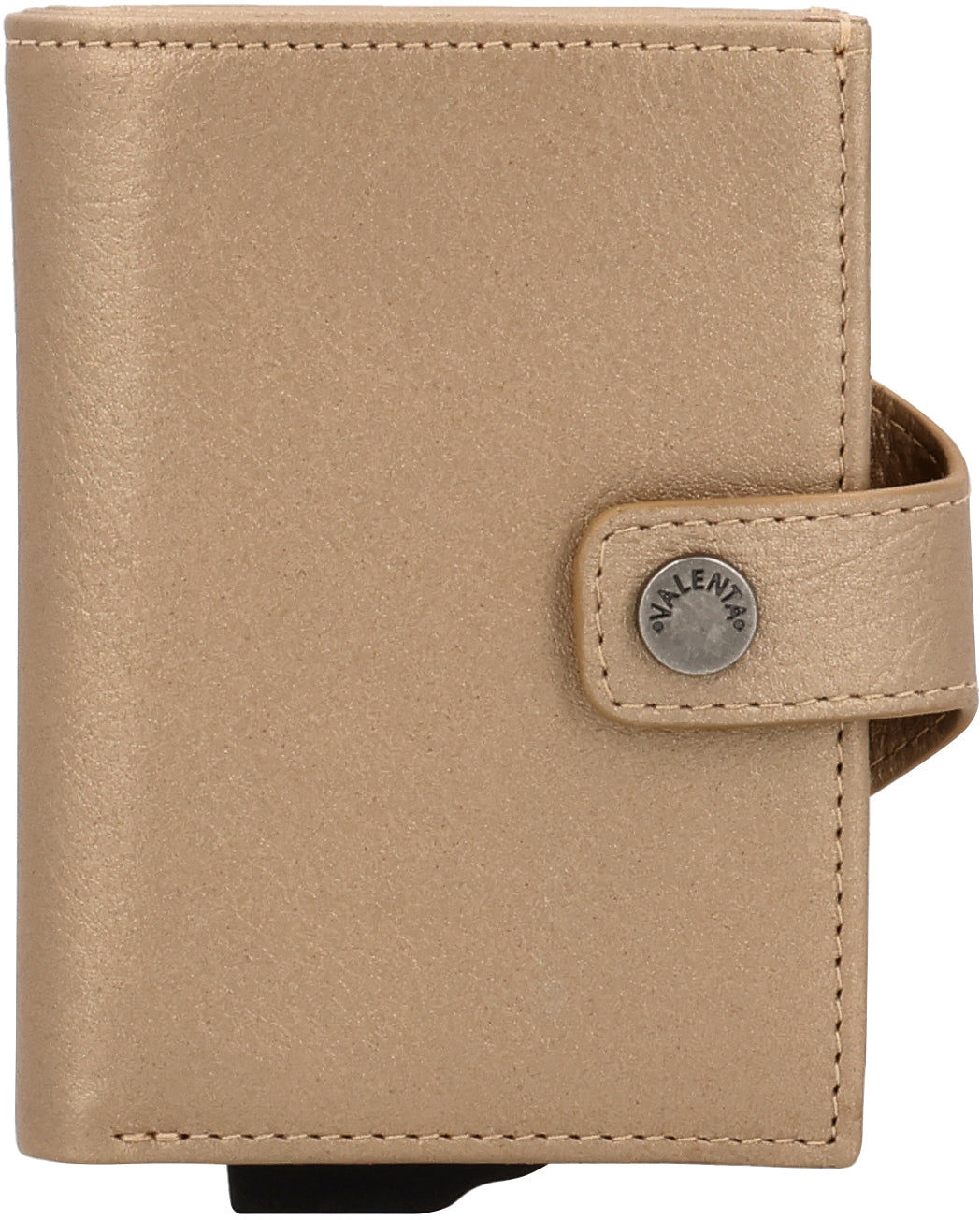 Valenta Kartenetui Card Case Plus Wallet Luxe – RFID-Schutz – bis 14 Karten – Echtleder – Metallic Sand