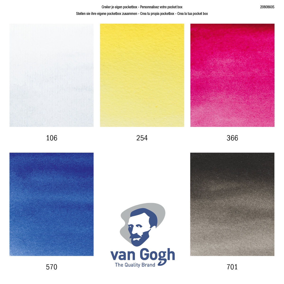 Van Gogh Aquarell-Pocketbox – Primärfarben – 5 Farben – mit Rundpinsel Gr. 6 & Mischpalette