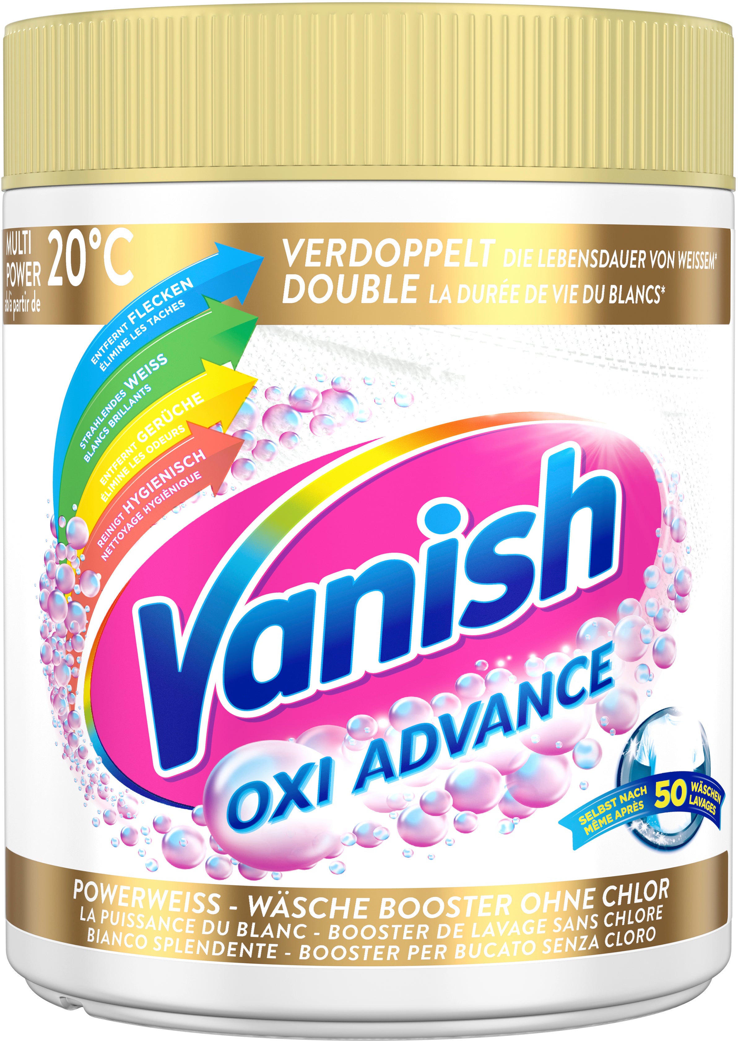 Vanish Fleckenentferner für Weisswäsche Gold Oxi Advance – Pulver – 900 g – ohne Chlor