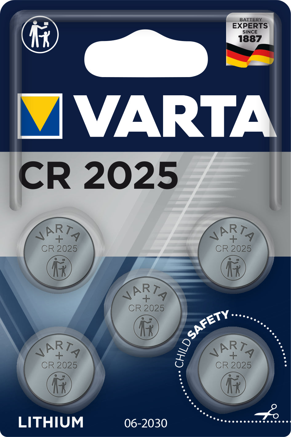 Varta Knopfzellen CR2025, Lithium, 3 V – 5 Stk.