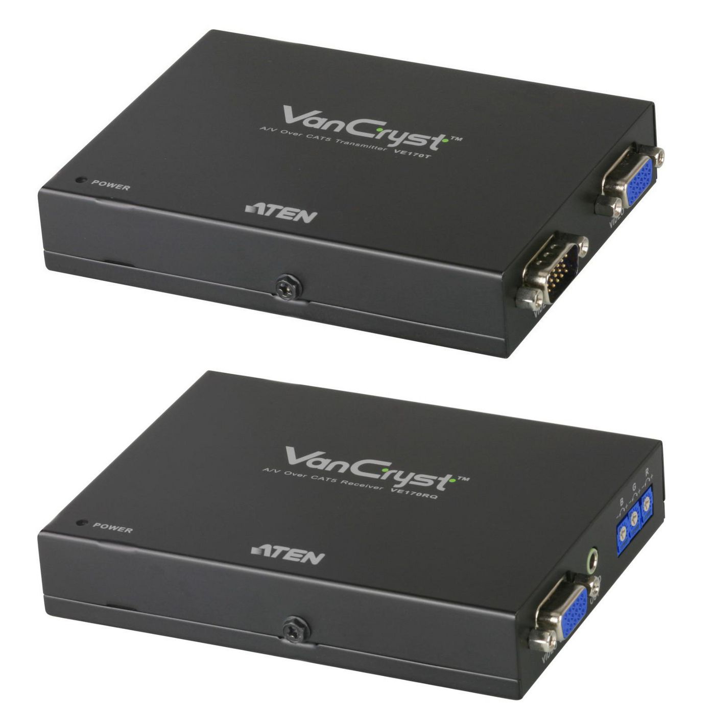 ATEN VS1204/08 – Video Extender-Set, über Cat5e, 1× VGA Ein-/Ausgang, 300 m, Mono-Audio, Deskew, Schwarz