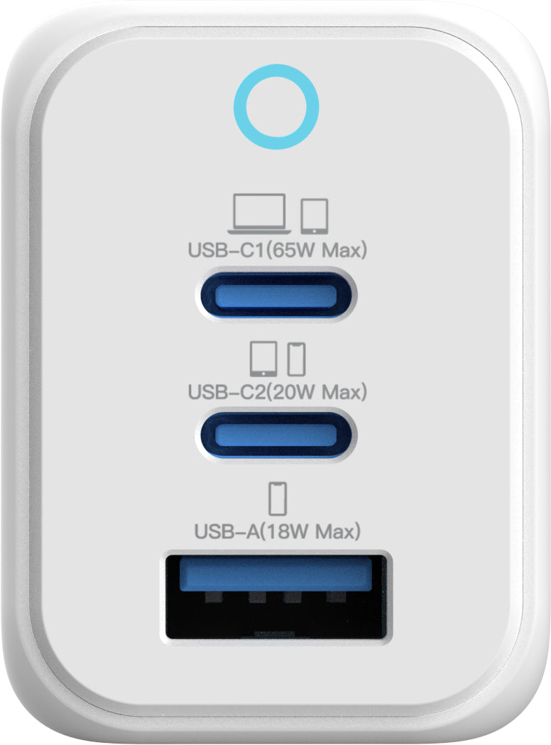 Vinnic FERNOW VPCG-GA65 USB-Ladegerät 65 W – USB-C×2, USB-A×1 – PD, QC, GaN – Weiss