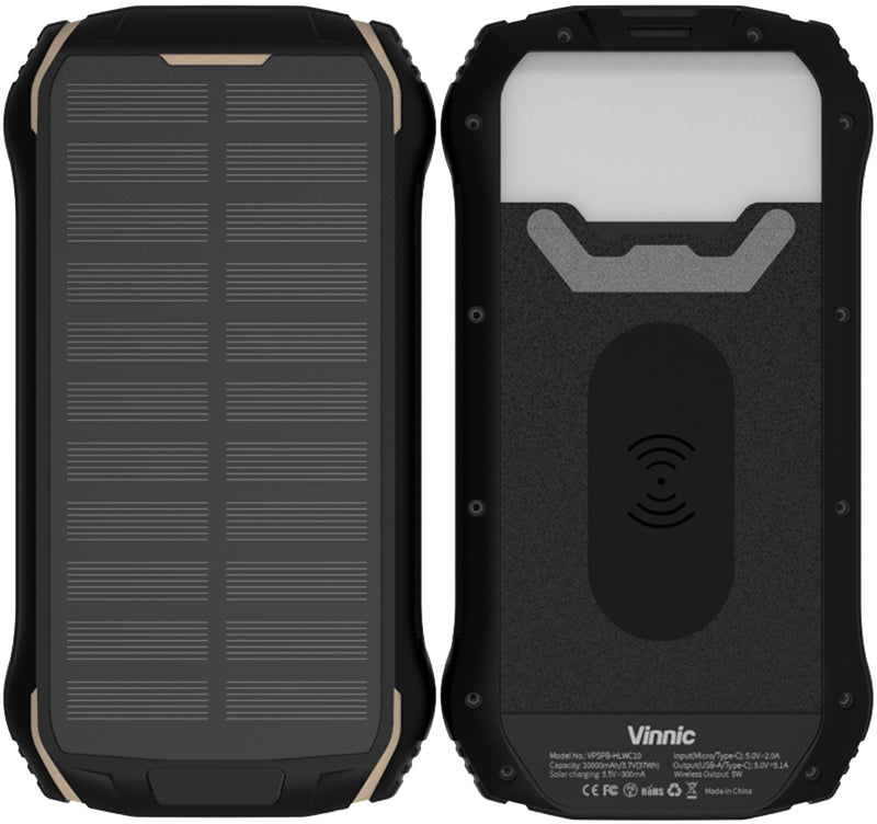 Vinnic SACA PEAK Solar Powerbank 10'000 mAh – Wireless, 1× USB-C, 2× USB-A, IP65