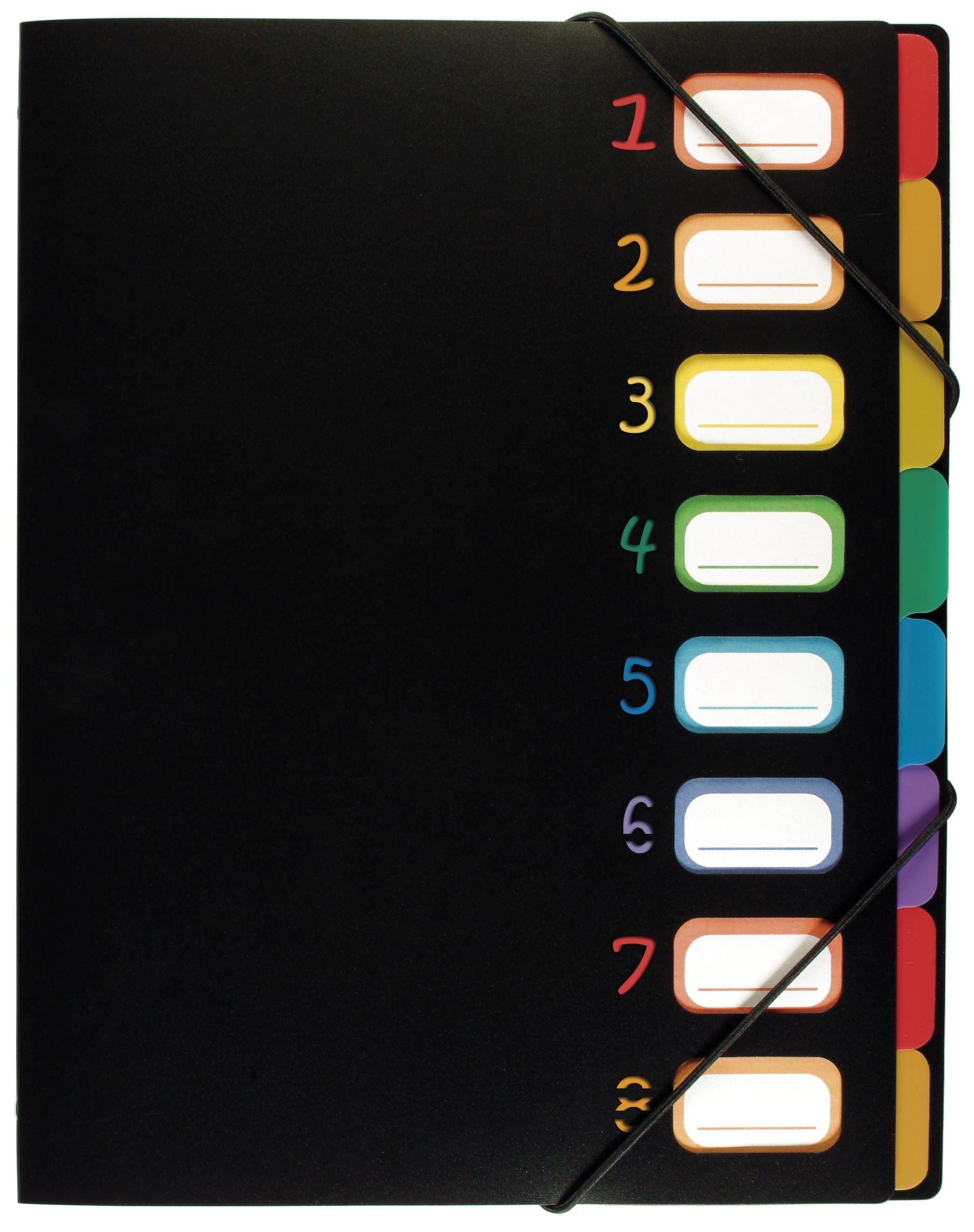 Viquel Fächermappe Rainbow Class A4 – 8 Fächer, Gummiband, Kunststoff, Schwarz/Mehrfarbig