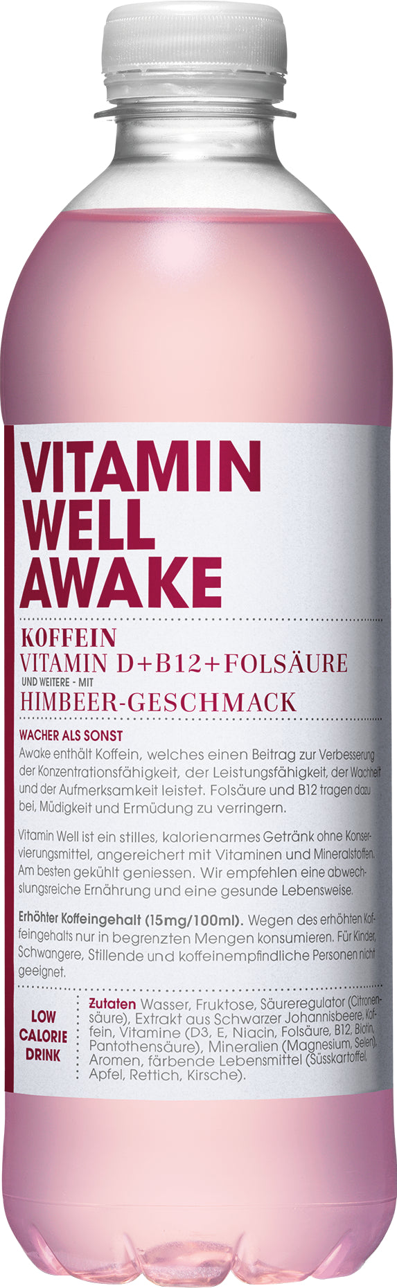 Vitamin Well – Vitaminwasser Awake, Himbeere, koffeinhaltig – 5 dl