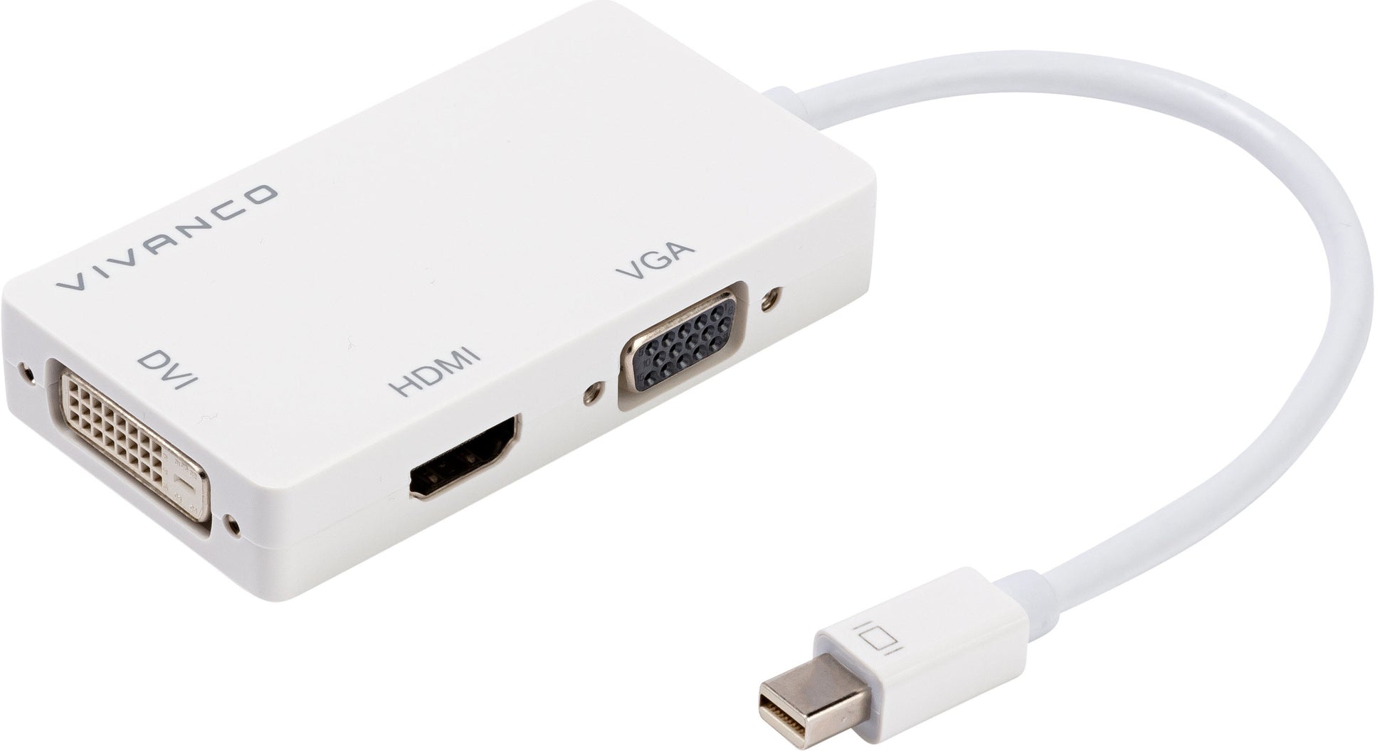 Vivanco 45283 Adapter Mini DisplayPort zu HDMI/DVI-D/VGA – wahlweise (1 Ausgang), 0,15 m, Weiss