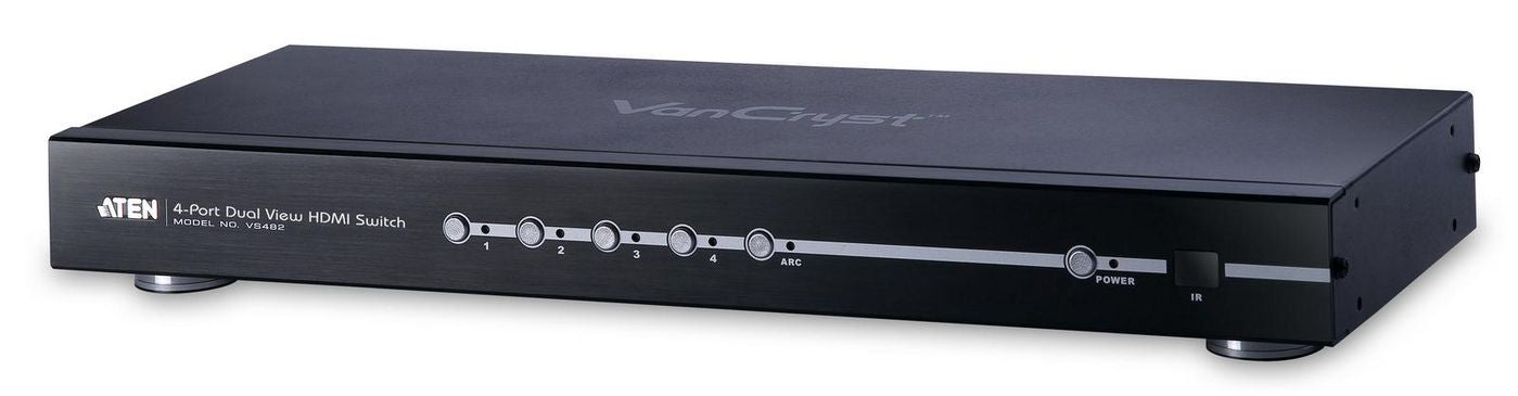 ATEN 4Port Dual View – HDMI-Switch – 4× HDMI-Eingänge, 2× HDMI-Ausgänge, RS-232 – Schwarz, Metall