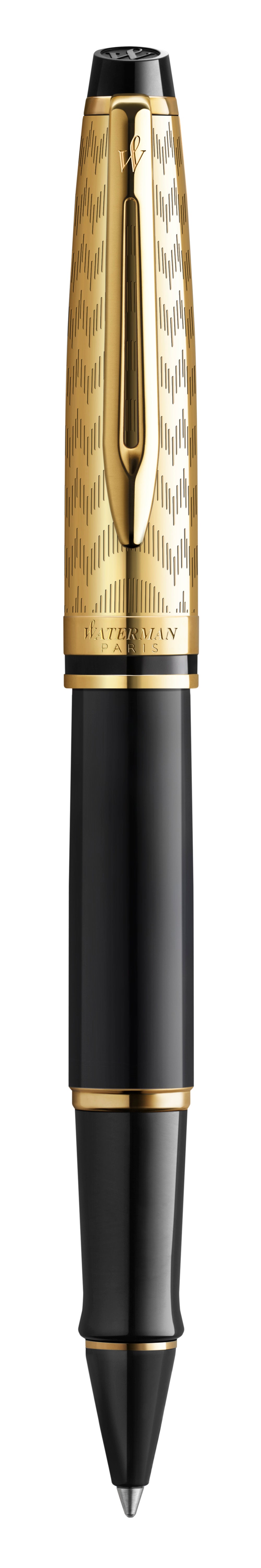 Waterman Expert Opera – Tintenroller, schwarz, mit Kappe, Metall (lackiert, vergoldet)