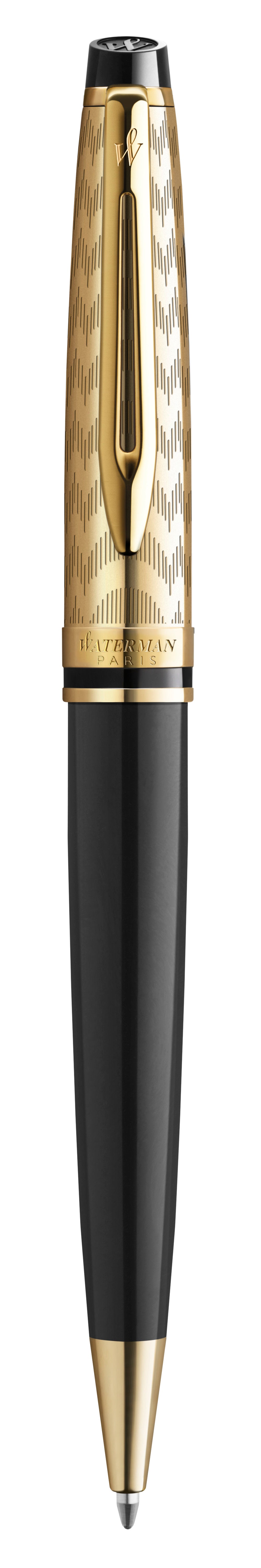 Waterman Expert Opera Kugelschreiber – Blau, Medium, Deckel, Schwarz lackiertes Metall, Vergoldete Kappe