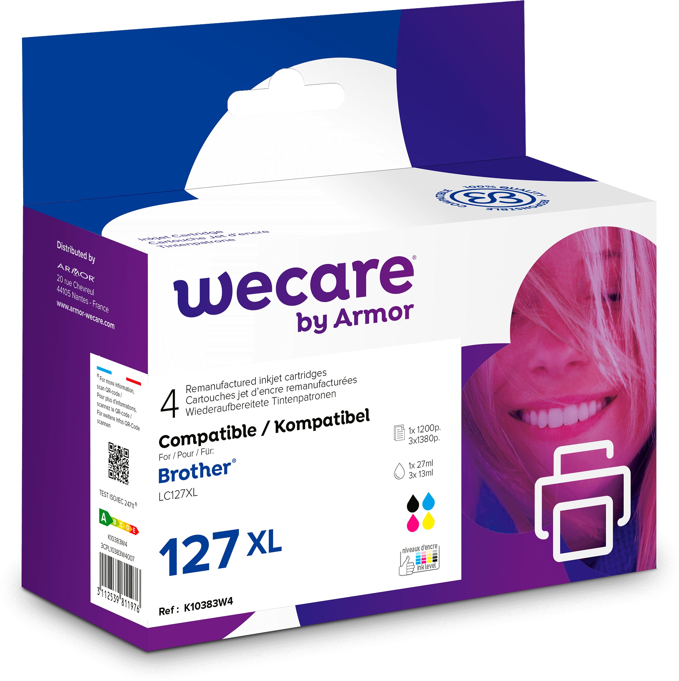 Wecare LC-127XLV Tintenpatronen-Multipack, Schwarz/Cyan/Magenta/Gelb (Kompatibel) – für Brother DCP-J4110