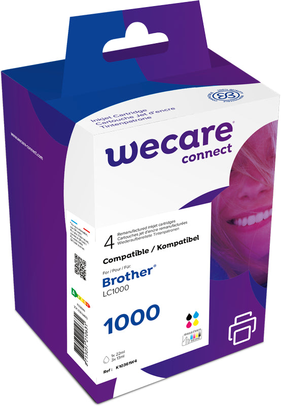 Wecare LC1000VAL Tintenpatronen-Multipack, Schwarz/Cyan/Magenta/Gelb (Kompatibel) – für Brother DCP-130