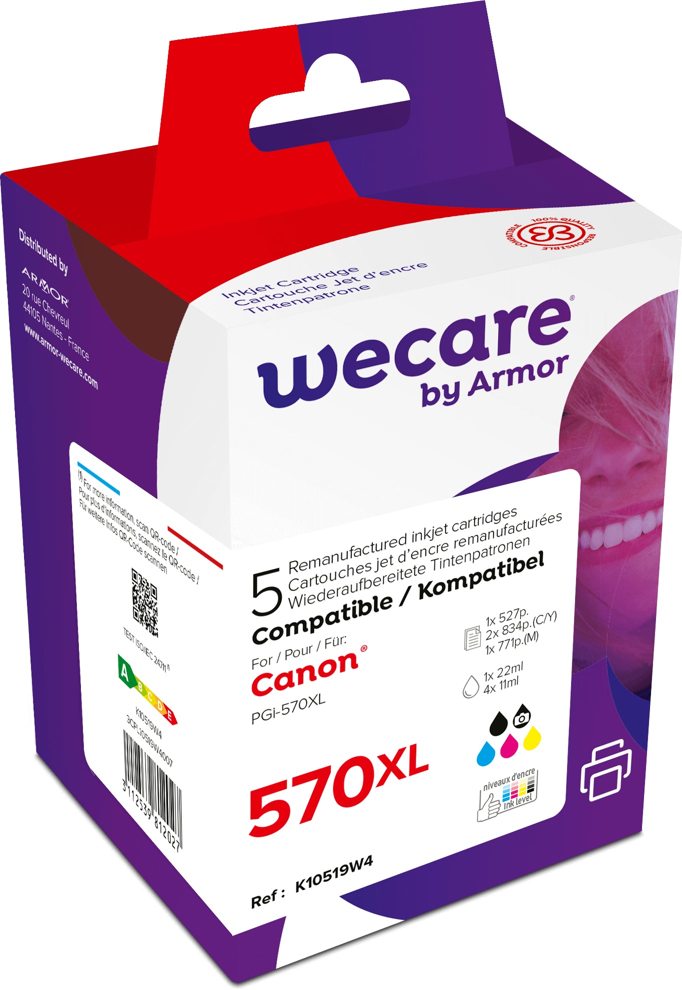 Wecare PG570/571XL Tintenpatronen-Multipack, Schwarz/Cyan/Magenta/Gelb (Kompatibel) – für Canon PIXMA MG5750