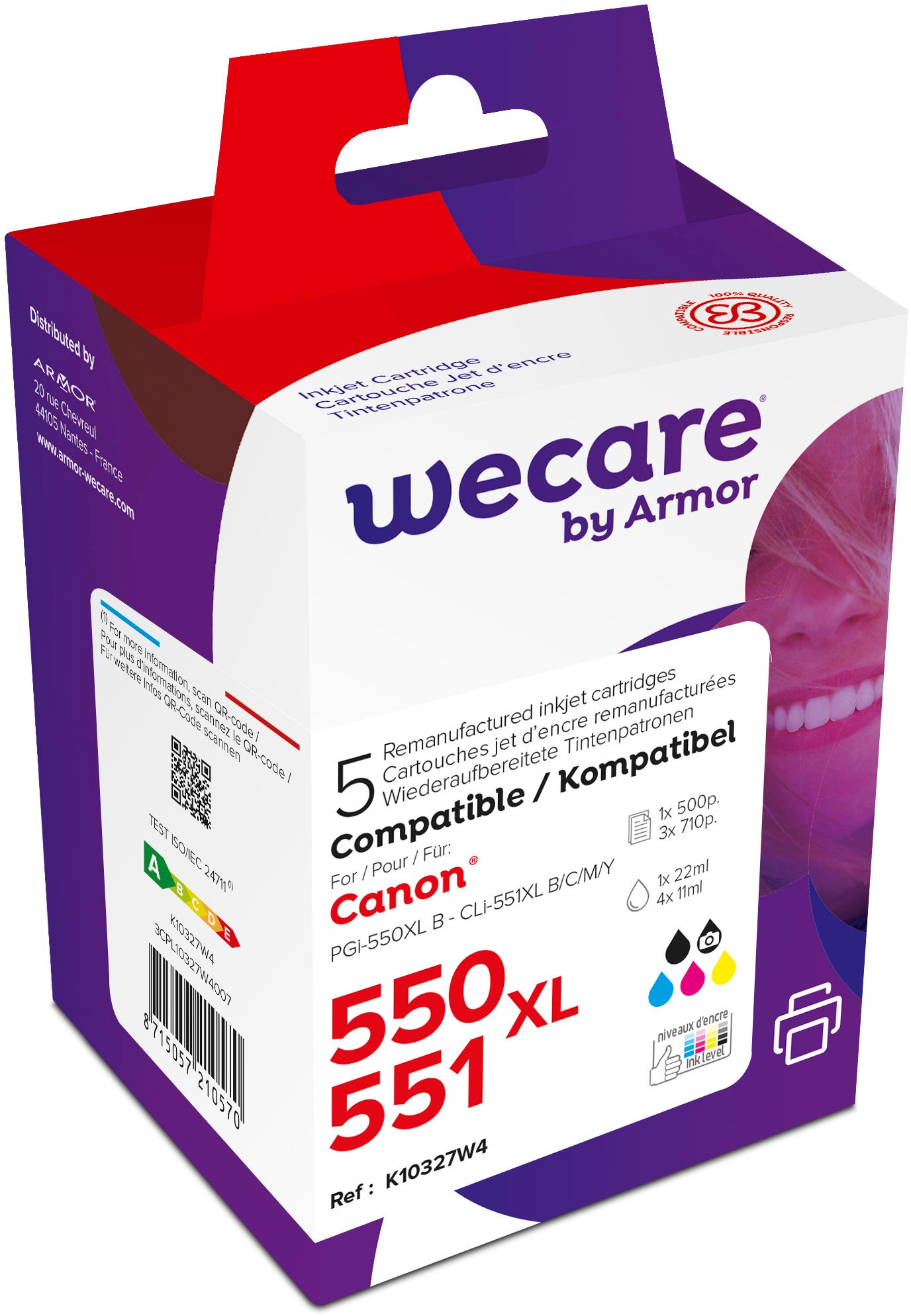 Wecare 550/551 Tintenpatronen-Multipack, Schwarz/Cyan/Magenta/Gelb (Kompatibel) – für Canon PIXMA MG5450