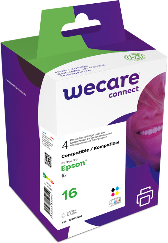 Wecare T162640 Tintenpatronen-Multipack, Schwarz/Cyan/Magenta/Gelb (Kompatibel) – für Epson WF2010