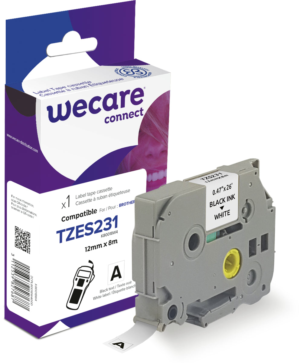WECARE TZe-S231 Schriftband – Schwarz auf Weiss – 31 mm, laminiert – für Brother P-touch