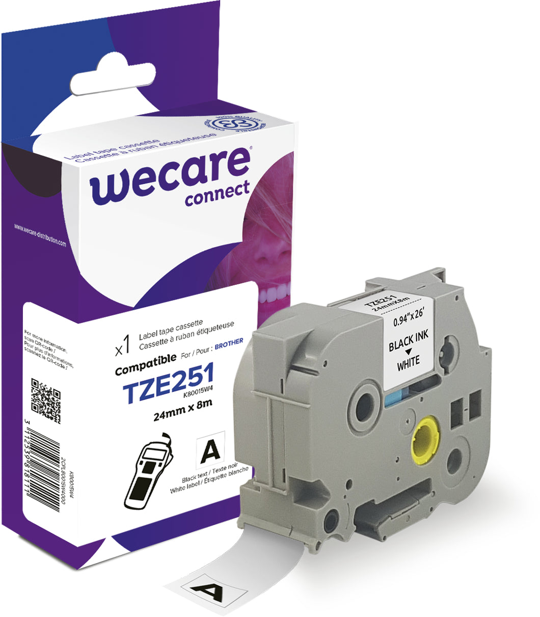 Wecare TZe-251 (kompatibel) Schriftband – schwarz auf weiss – 24 mm × 8 m, laminiert – für Brother P-touch