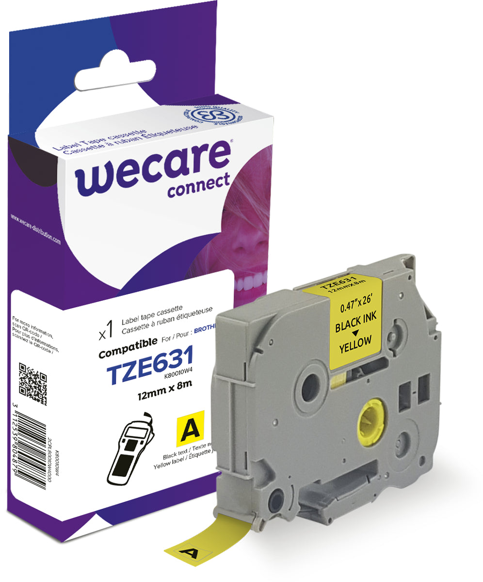Wecare TZe-631 Schriftband – Schwarz auf Gelb – 12 mm, laminiert – für Brother P-touch (kompatibel)