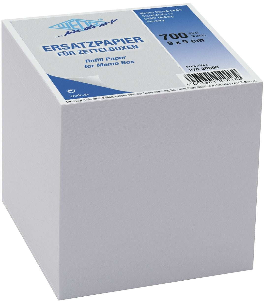 Wedo Ersatzzettel – 90 × 90 mm – 700 Stück, Papier, weiss, für Zettelbox