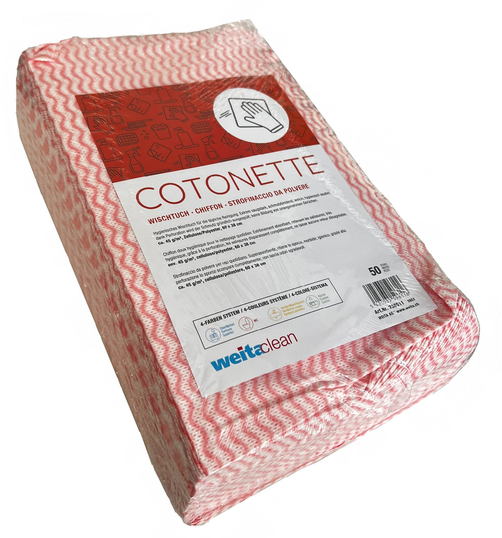 Weitaclean Cotonette Allzwecktuch – rot – 50 Stk.