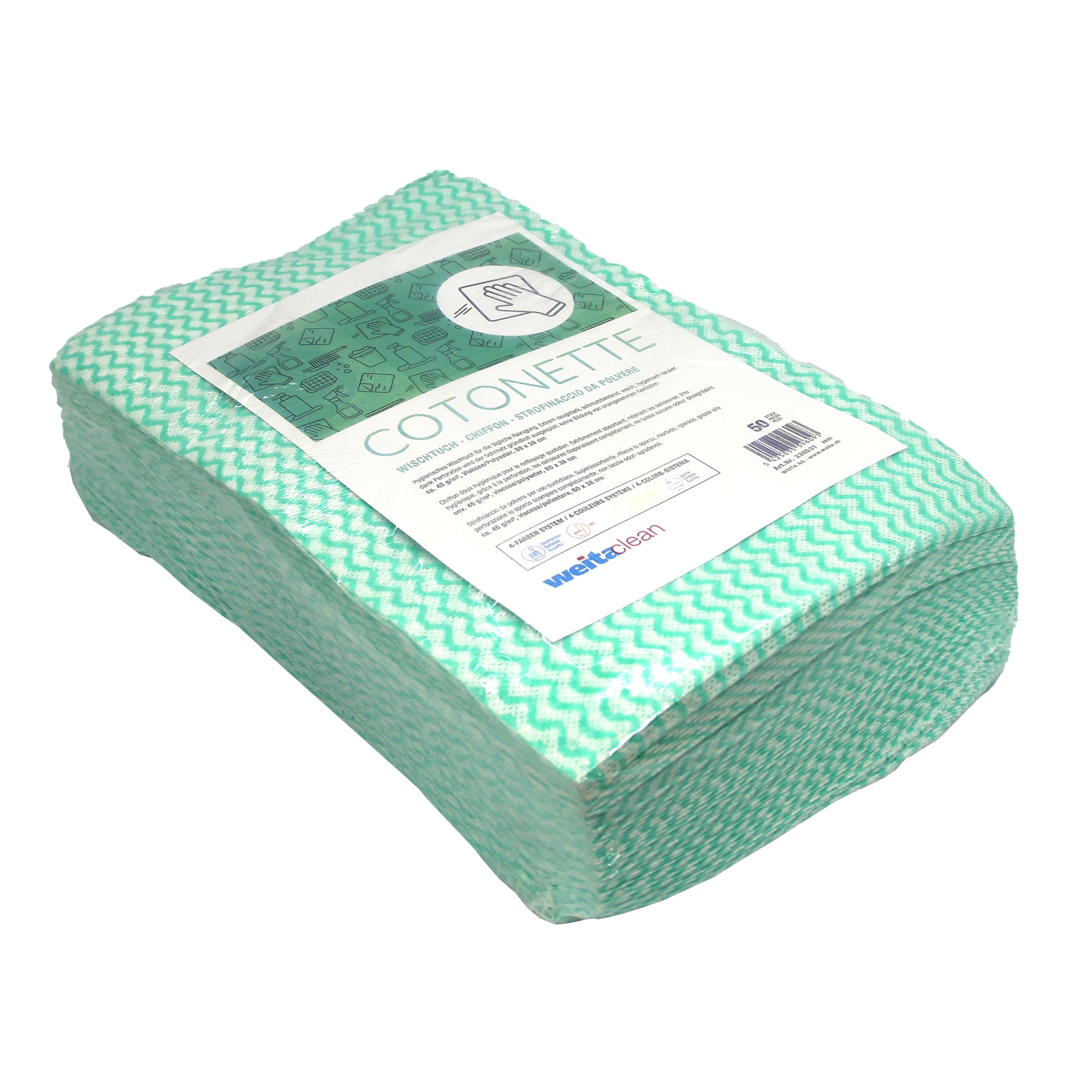 Weitaclean Cotonette Allzwecktuch – grün – 38 × 60 cm – 50 Stk.