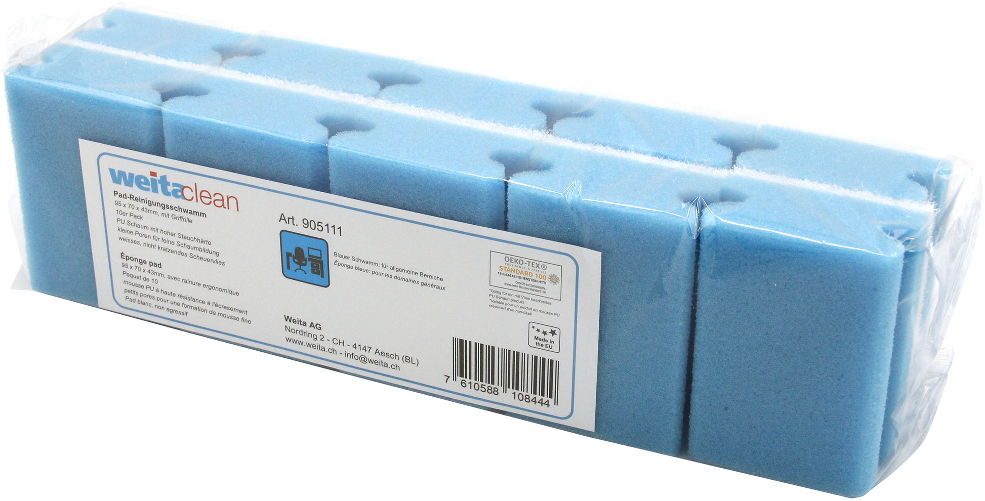 Weitaclean Scheuerschwamm Padschwamm kratzfrei – 35 × 10 × 8 cm, blau, 10 Stk.