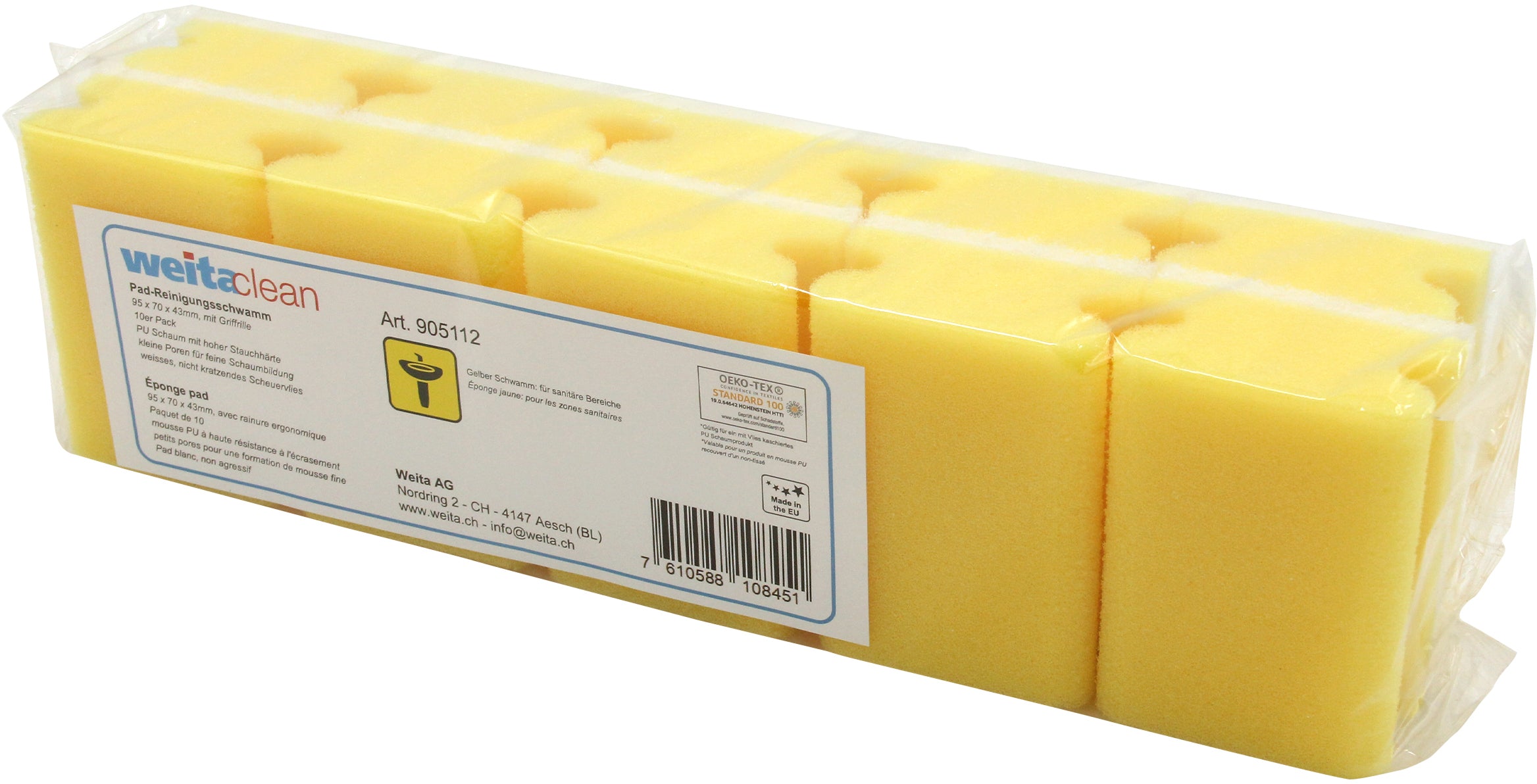 Weitaclean Scheuerschwamm kratzfrei – 34 × 9,5 × 8,5 cm, gelb, 10 Stk.