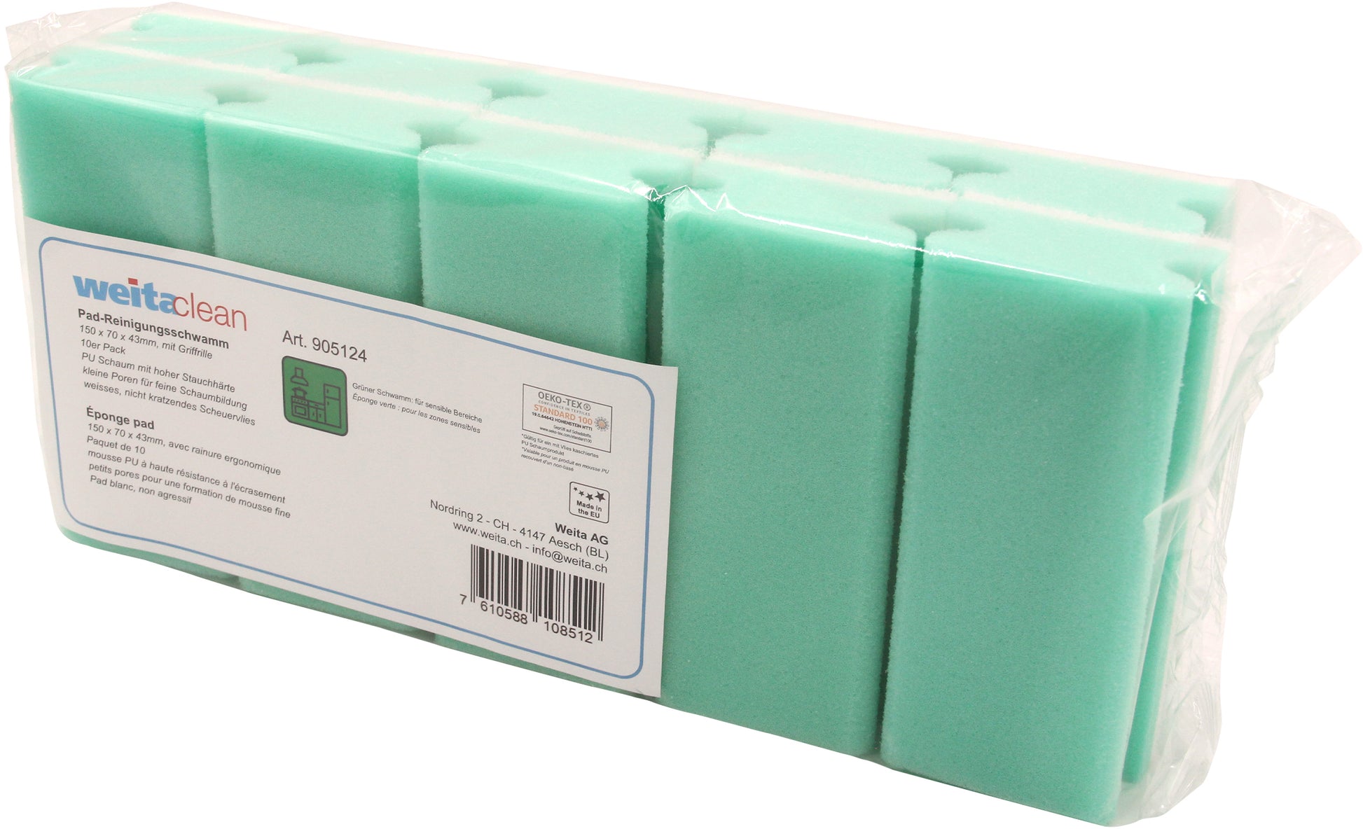 Weitaclean Scheuerschwamm kratzfrei – 35 × 15,5 × 8,5 cm, grün, 10 Stk.