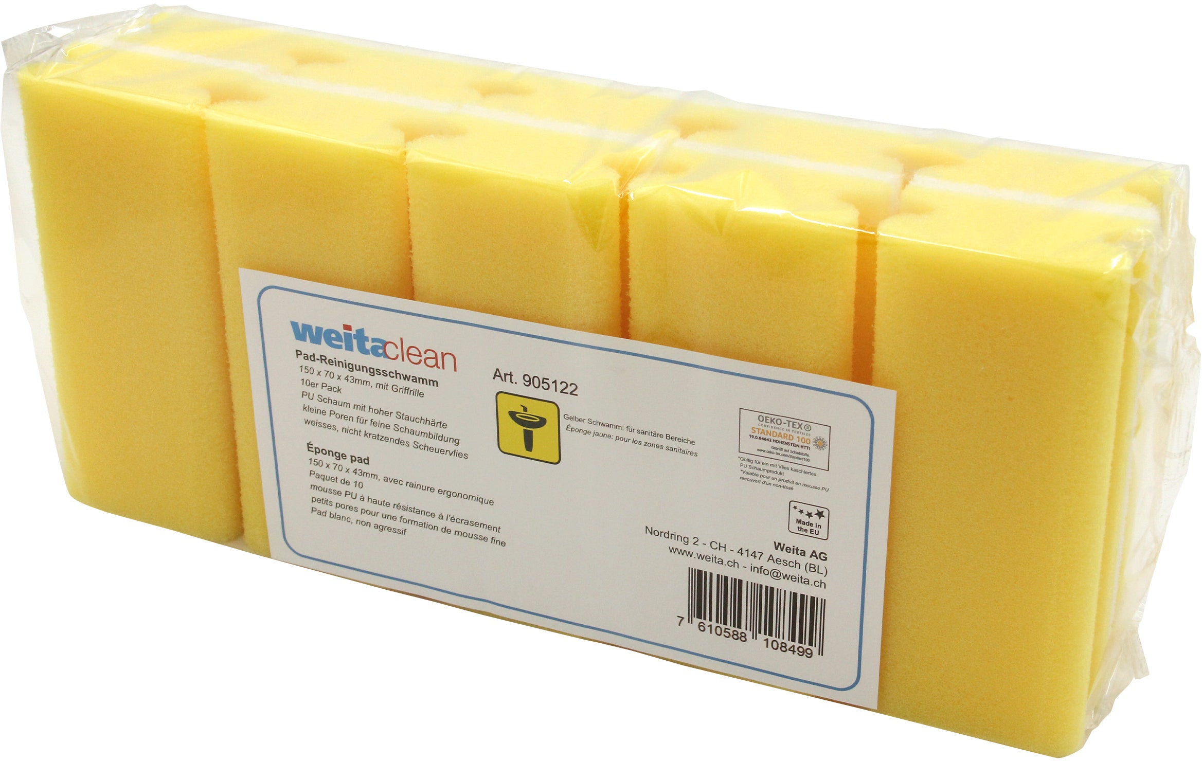 Weitaclean Scheuerschwamm kratzfrei – 35 × 15,5 × 8,5 cm, gelb, 10 Stk.