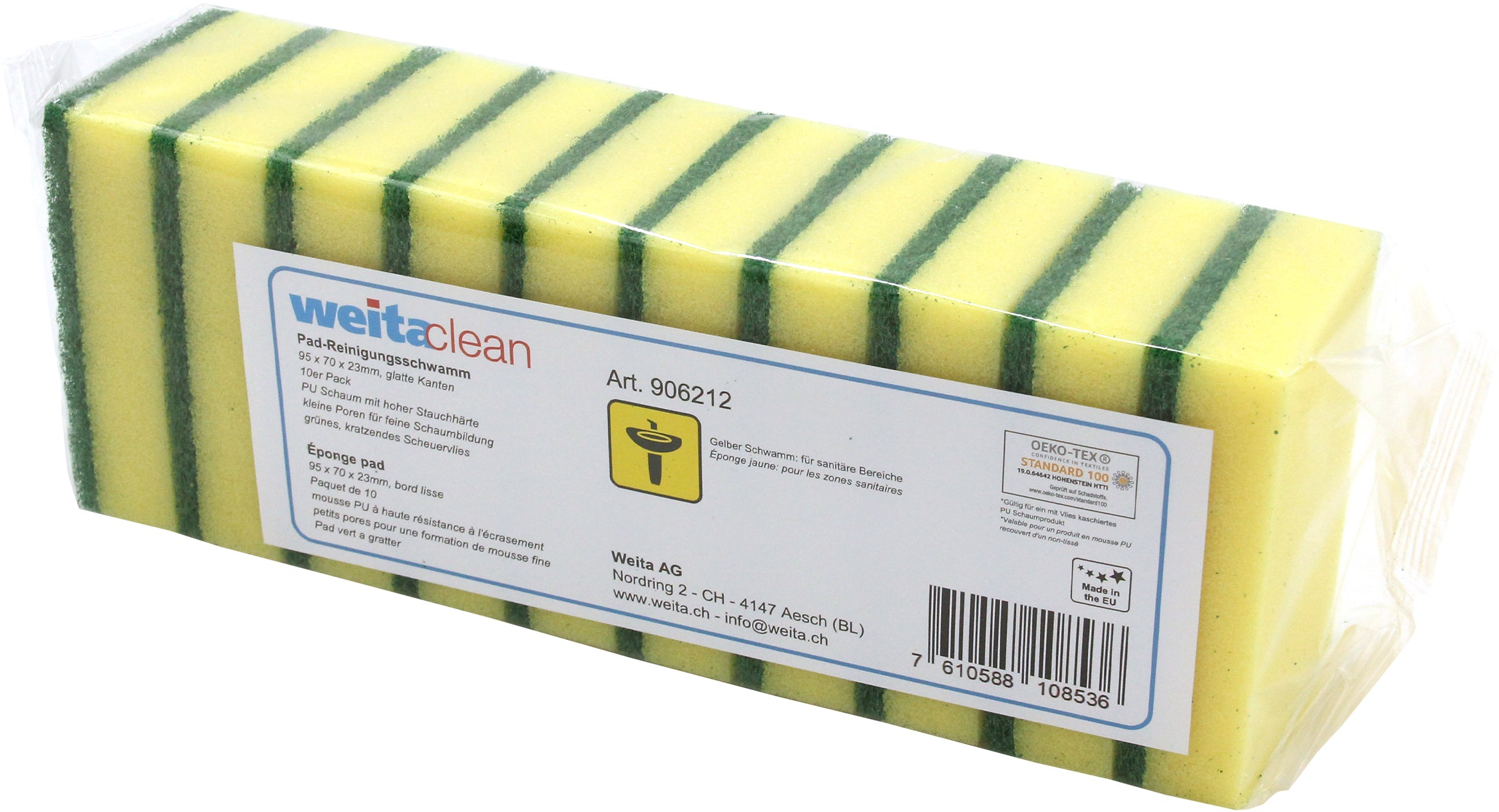 Weitaclean Kratzfreier Scheuerschwamm – 28 × 10 × 7 cm, gelb, 10 Stk.