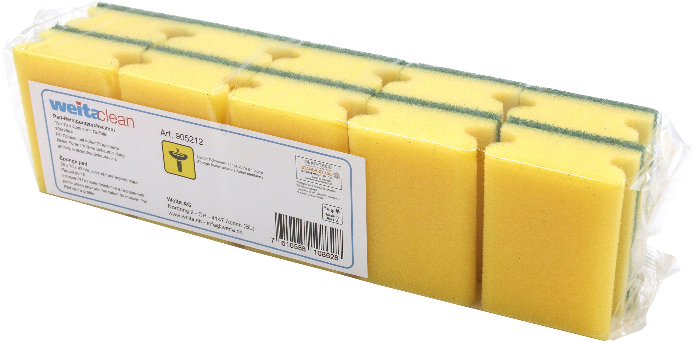 Weitaclean Scheuerschwamm – 34 × 9,5 × 8,5 cm, gelb, 10 Stk.