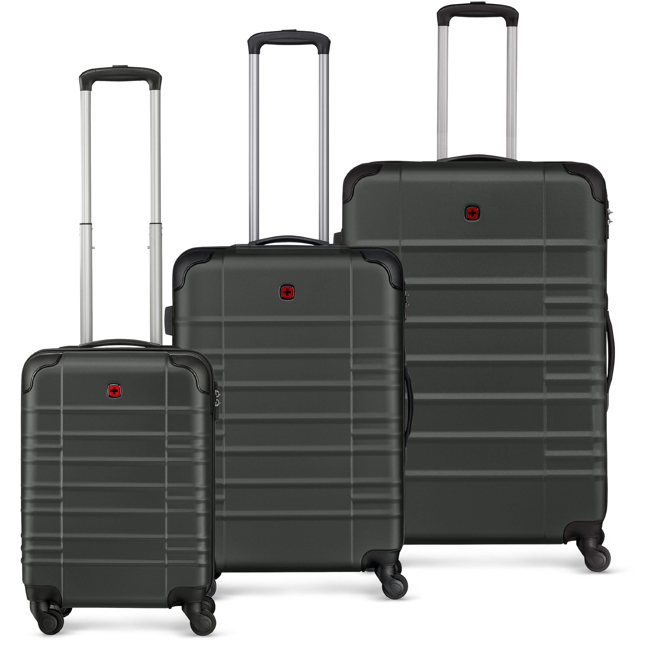 Wenger Amplar 653305 – 3-teiliges Hartschalen-Kofferset, 4 Rollen, Zahlenschloss, Anthrazit, 25 × 41,5 × 57 cm