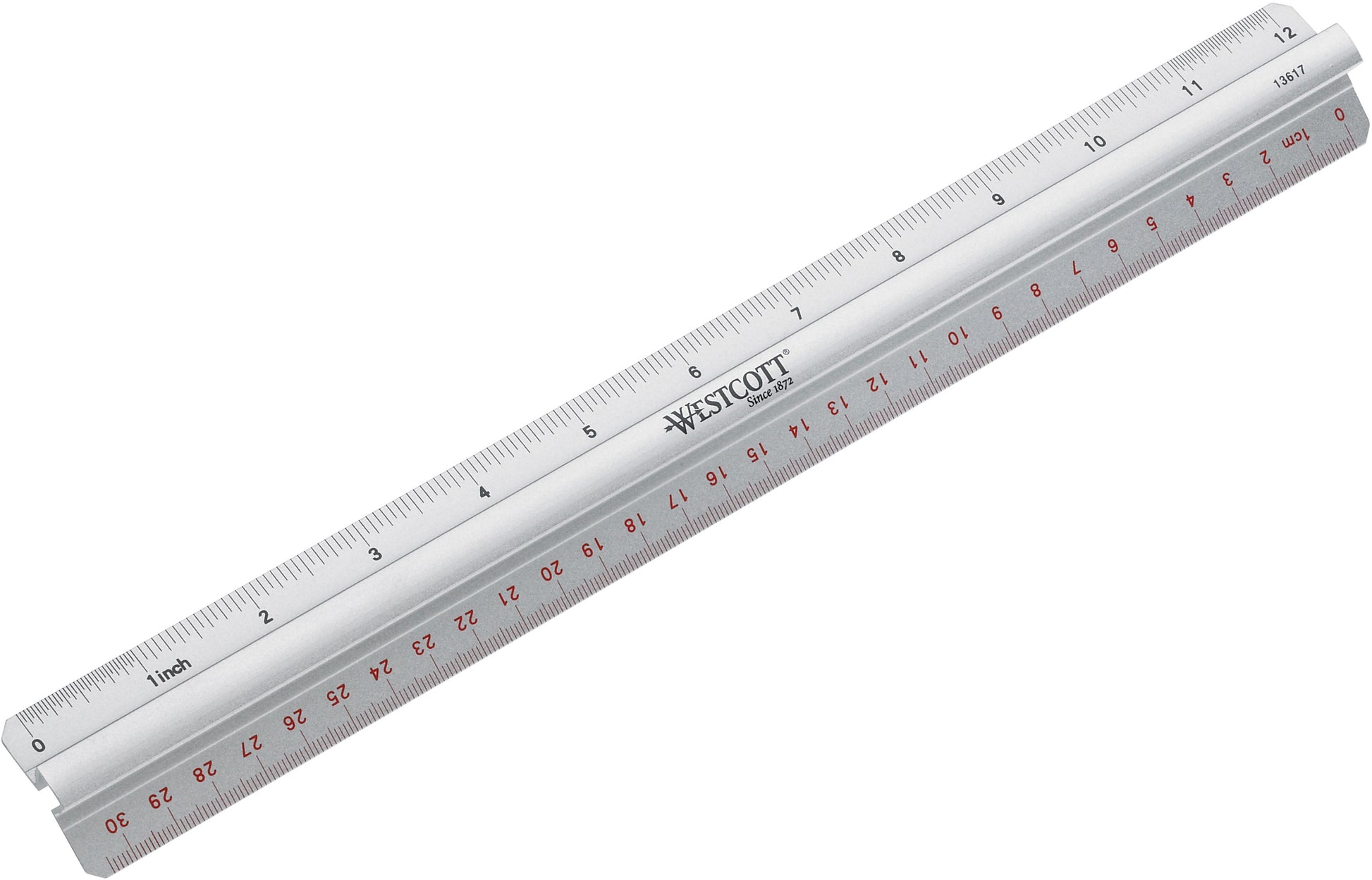 Westcott Lineal – Aluminium – 30 cm – Facette, Griff – Skala cm/"