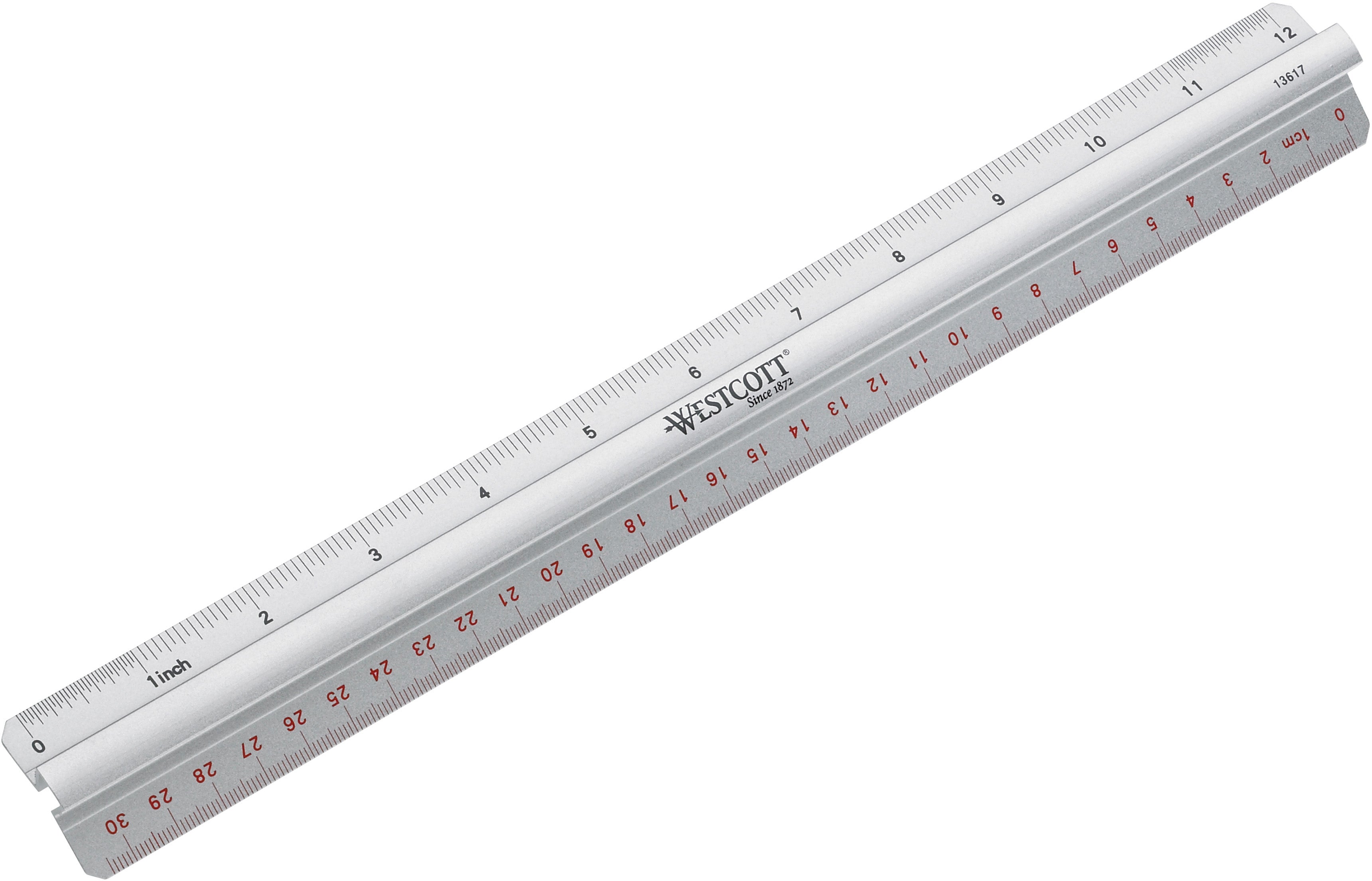 Westcott Lineal – Aluminium – 30 cm – Facette, Griff – Skala cm/"