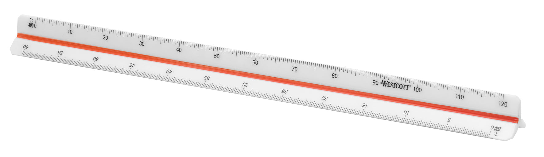 Westcott Reduktionsmassstab – 30 cm – Skalen 1:100–1:500 – Kunststoff – weiss