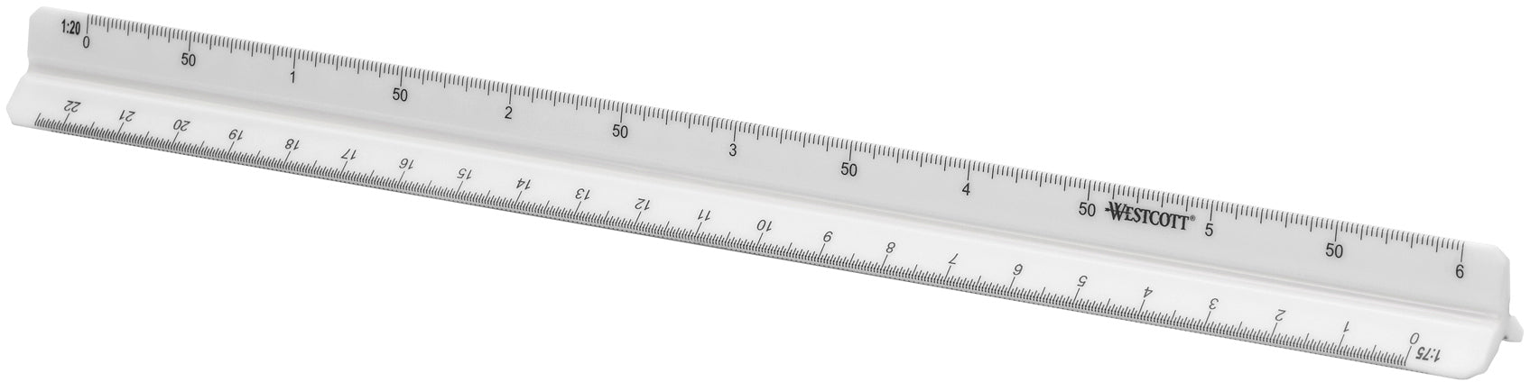 Westcott Reduktionsmassstab – 30 cm – Dreikant – Skalen 1:20–1:125 – Kunststoff