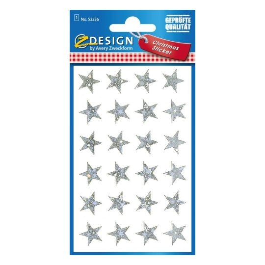 Z-design Sticker Sterne, Weihnachten, Silber, 1 Bogen, 24 Stk, 84 × 156 mm