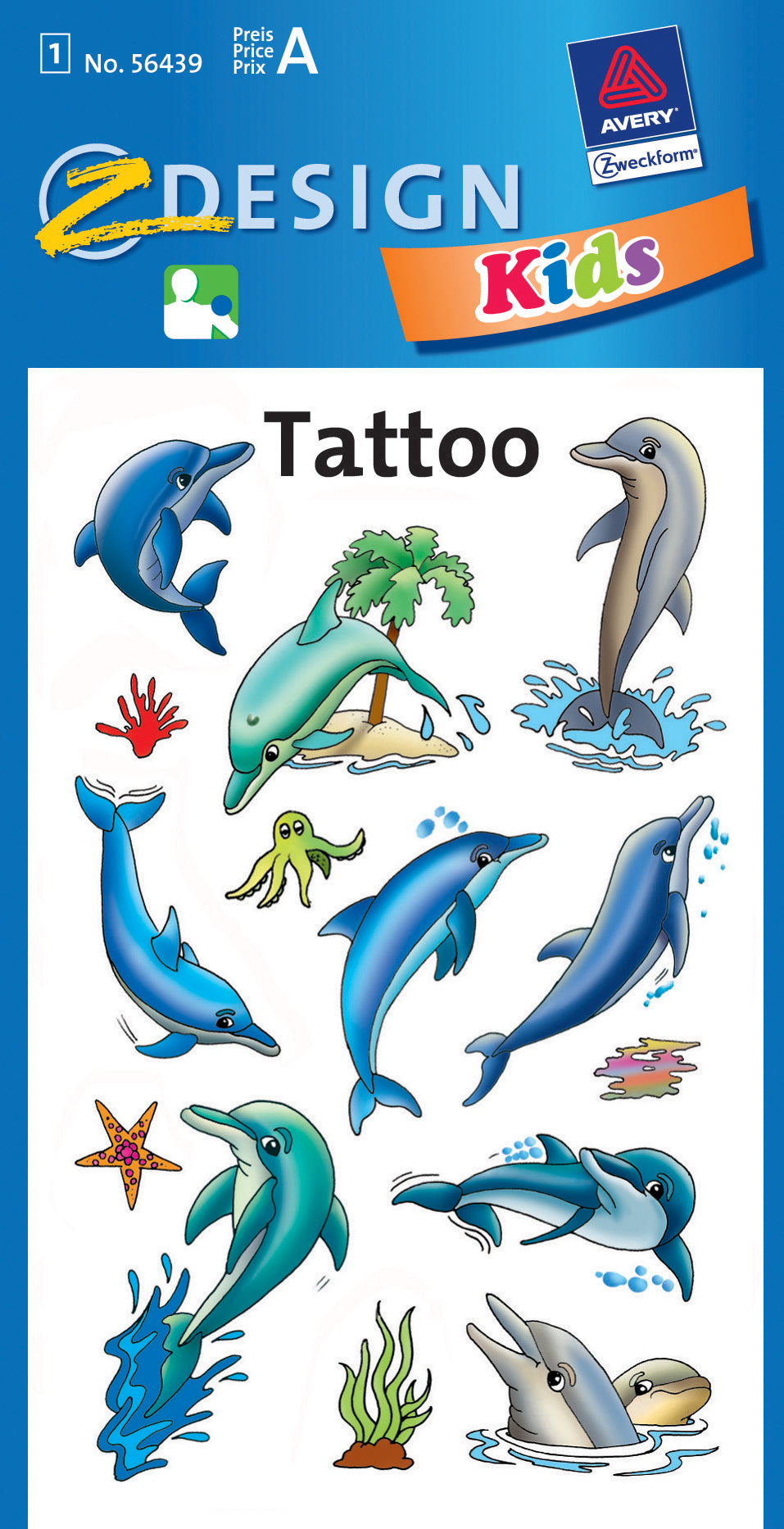 Z-design Tattoo-Set (Kinder) Delfine – Hautverträglich, Wasserfest – 16 × 8,5 cm