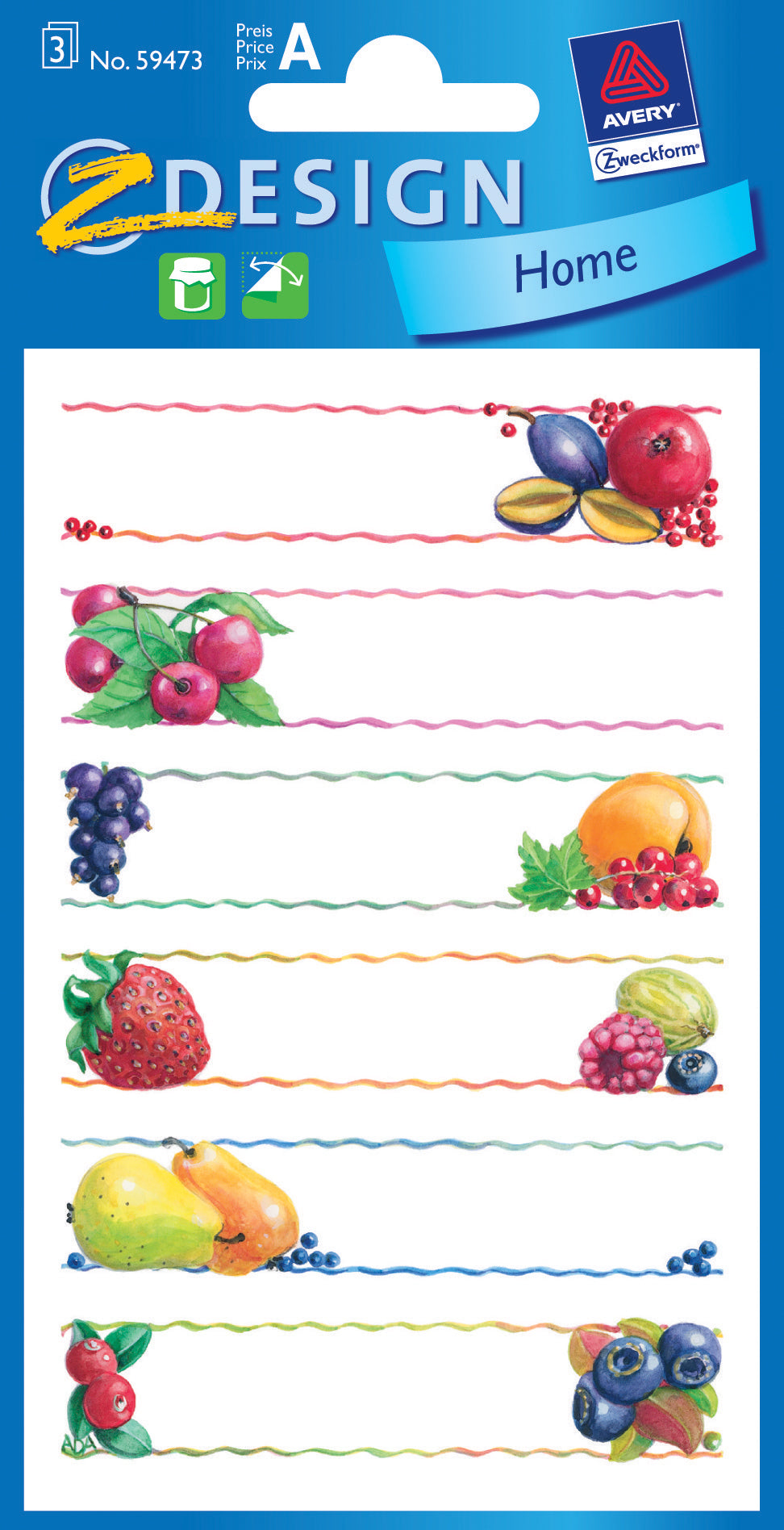 Z-design Schmucketiketten – Früchte, wiederablösbar, Papier, 156 × 84 mm