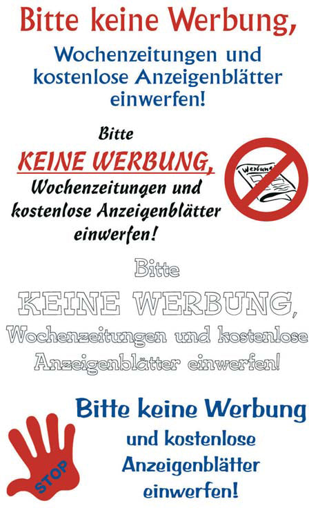 Z-design Hinweisaufkleber Keine Werbung – 157 × 82 mm – 1 Stk.