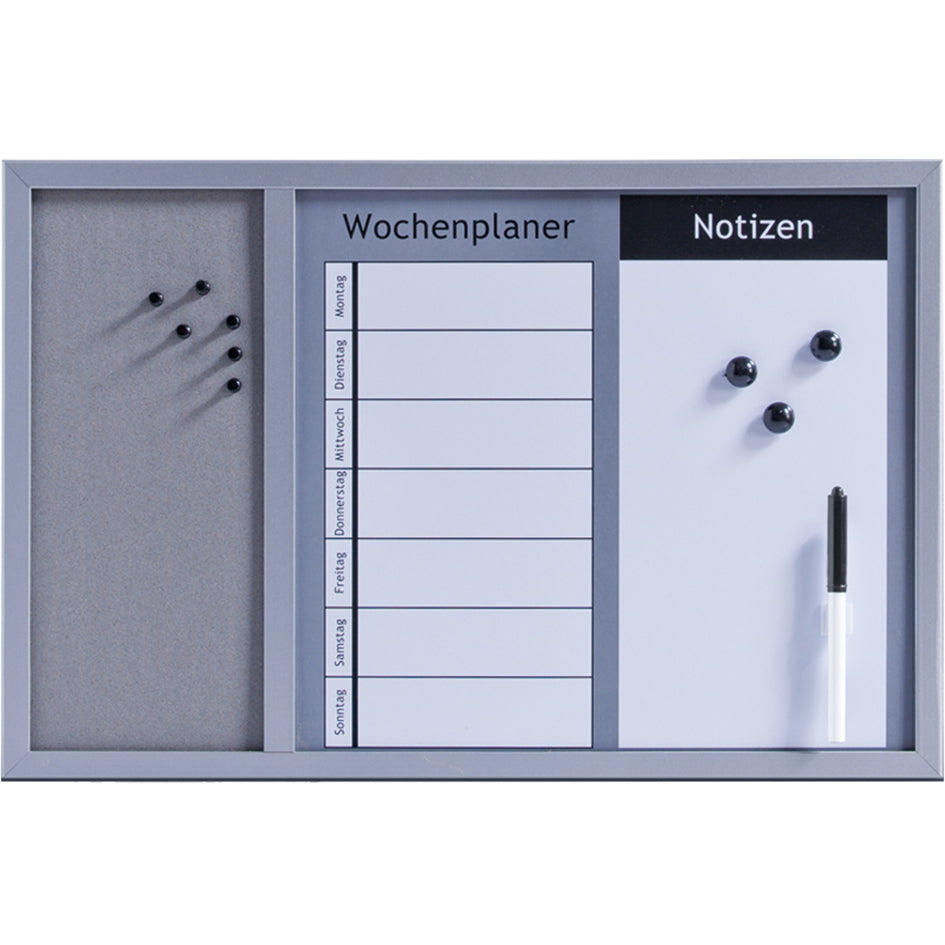 Zeller Kombitafel 3in1 – magnetisch – grau – 59,5 × 40 cm
