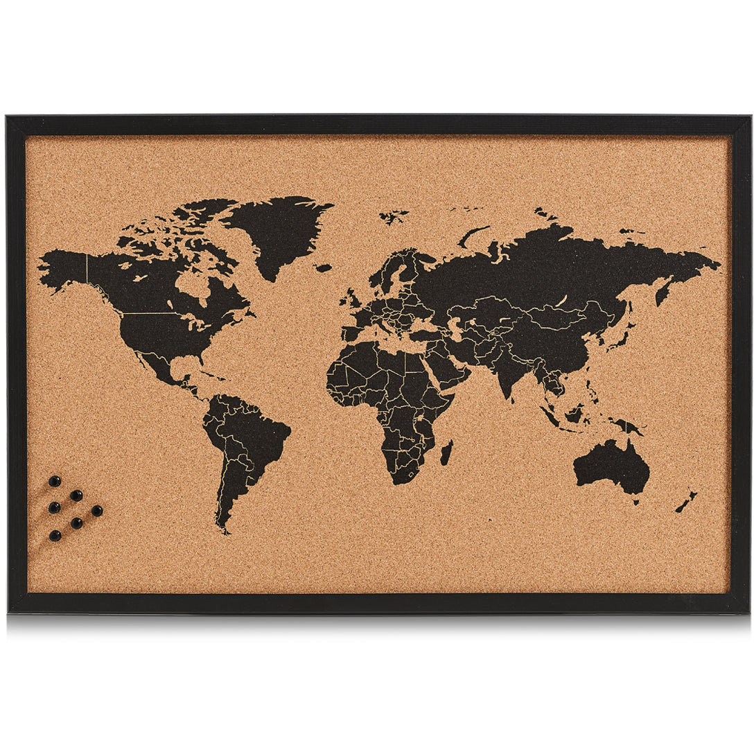 Zeller Korktafel World – 59 × 39,2 cm – schwarz, Holzrahmen